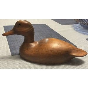 Beautiful 12” Solid Wood Carved Duck Plastic Eyes - Unsigned Excellent Condition